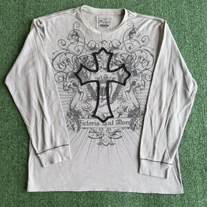 y2k affliction style Thermal Long Sleeve shirt Size Large Gray